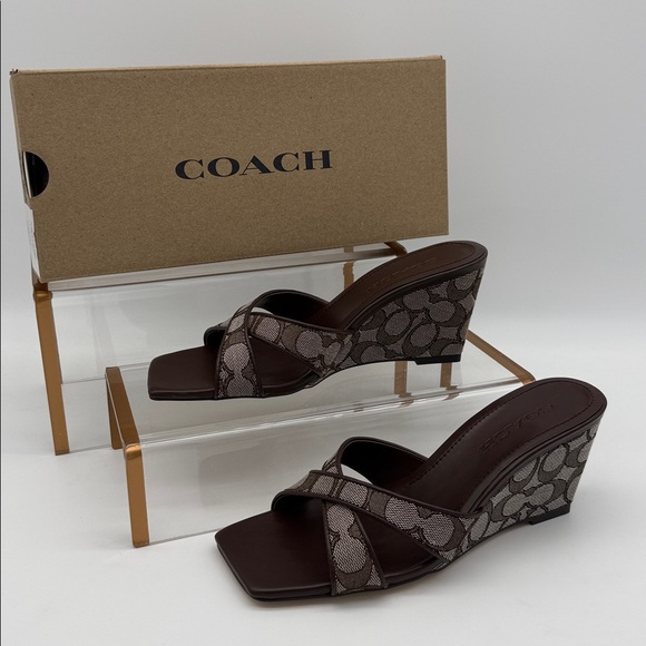 Coach Shoes - Coach Wedge Sandal In Signature Jacquard Oak Maple